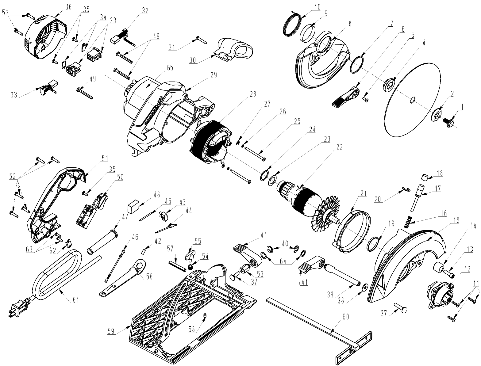Default Diagram and Parts List for PC15TCSM Type 1 Porter Cable Circular Saw